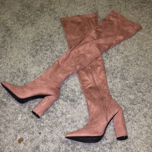 Mauve suede thigh high boots
